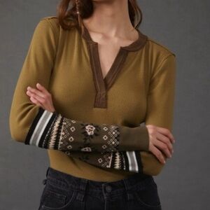 NWT We the Free Women’s Mikah Layering Thermal knit top Olive Green Size XS